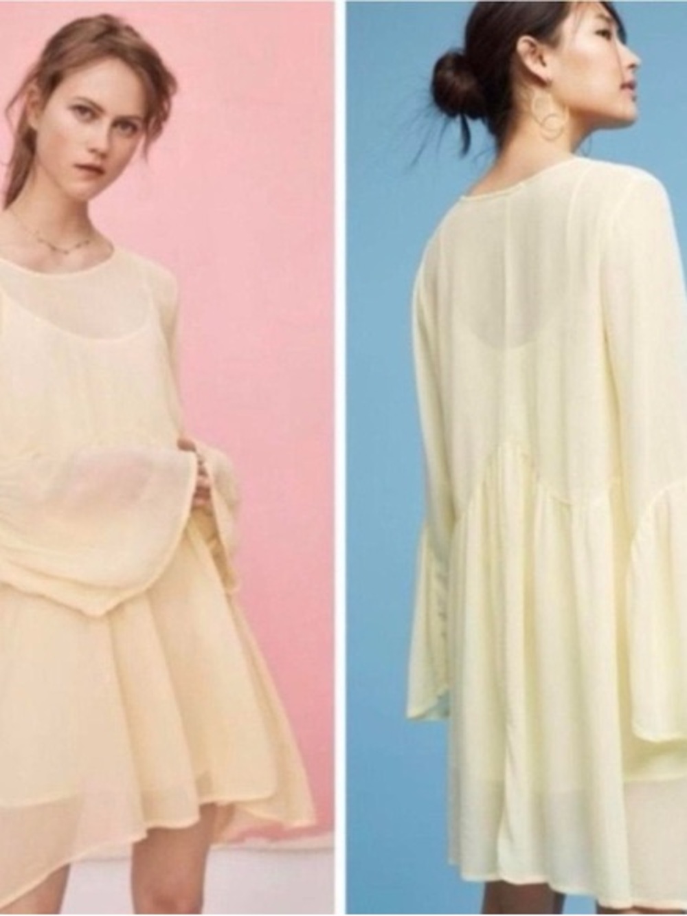 Anthropologie Pale Yellow Sheer Lacausa Dress